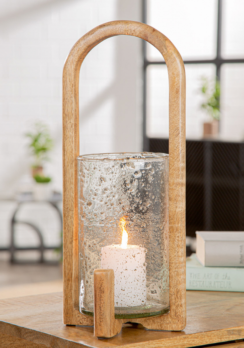 Felinar, rotund, punctat, sticlă, transparent, culori naturale, PU 2, L. 17 cm, l. 17 cm, H 40 cm [3]