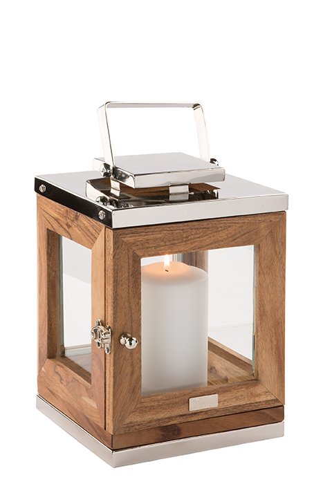 Felinar TOLEDO, otel inoxidabil/lemn/sticla, 18 x 18 x 25 cm [2]