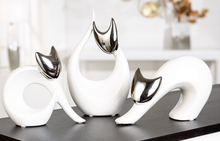 Figurina ceramica pisica NAJDA, alb/argintiu, 20x12x7 cm [2]