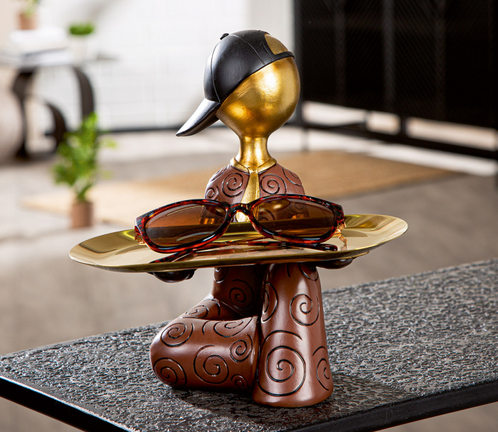 Figurină, Băiat, Motiv cravată, Rășină sintetică, maro, PU 1, L. 13 cm, L. 23 cm, H 24 cm [5]