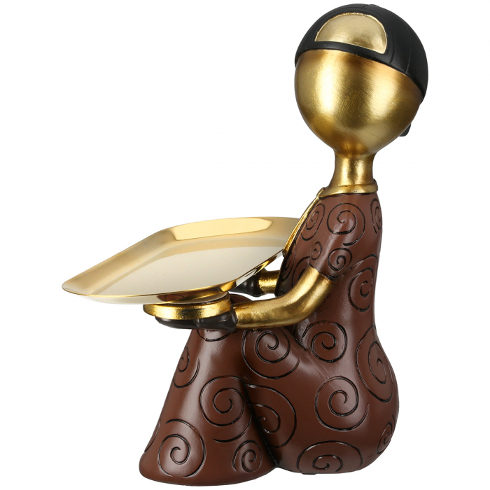 Figurină, Băiat, Motiv cravată, Rășină sintetică, maro, PU 1, L. 13 cm, L. 23 cm, H 24 cm [2]