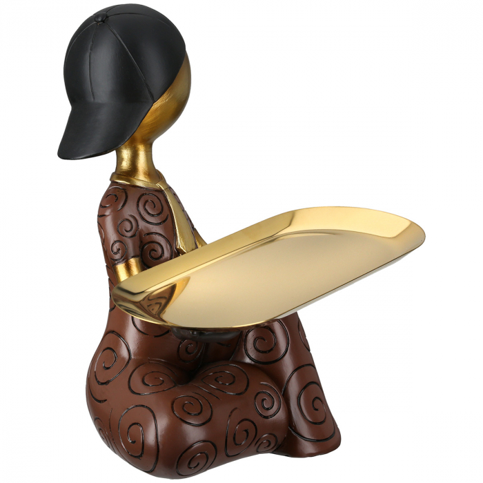 Figurină, Băiat, Motiv cravată, Rășină sintetică, maro, PU 1, L. 13 cm, L. 23 cm, H 24 cm [4]