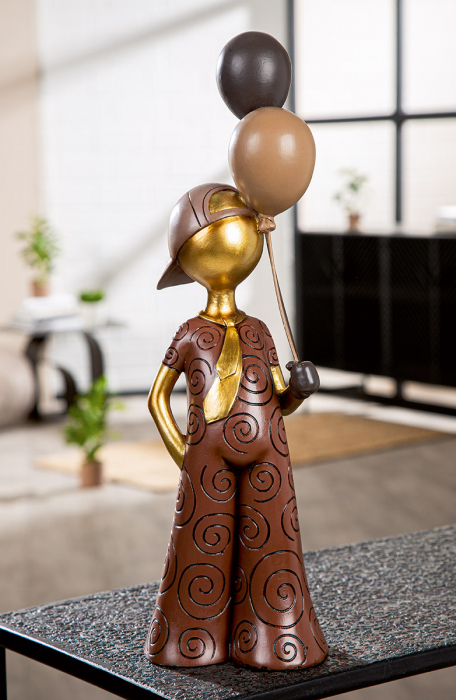 Figurină, Băiat, Motiv cravată, Rășină sintetică, maro, PU 1, L. 9 cm, L. 13 cm, H 43 cm [5]