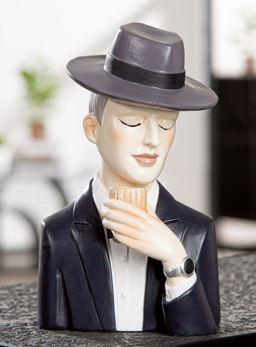 Figurină, Bărbat, Poli, gri, negru, PU 2, L. 10 cm, l. 12 cm, H 19 cm [5]