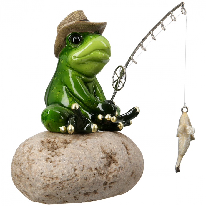 Figurină, Broască, Motiv Pescar, Rășină sintetică, verde, PU 3, L. 18 cm, L. 11 cm, H 16 cm [4]