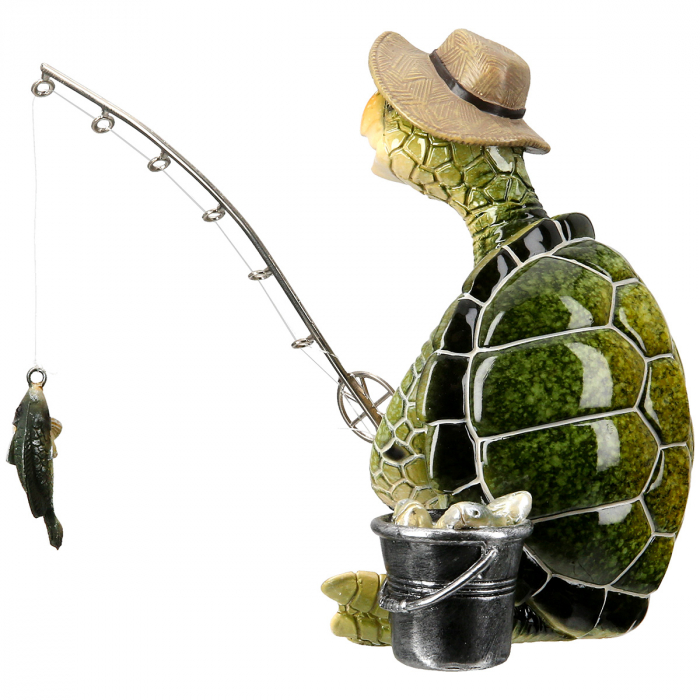 Figurină, broască țestoasă, motiv Pescar, rășină sintetică, verde, PU 3, L. 17 cm, l. 12 cm, H 13 cm [2]