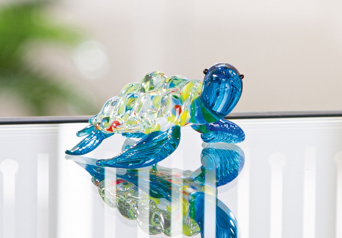 Figurină, broasca testoasa, sticla, albastra, transparenta, multicolora, PU 6, L. 5,5 cm, L. 6 cm, H. 3 cm [2]