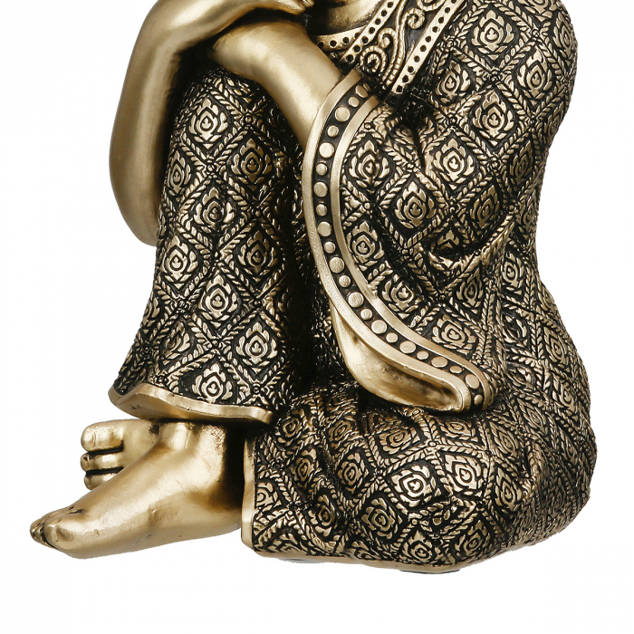 Figurină, Buddha, Buddha gânditor, Polirășină, aurie, PU 3, L. 10 cm, L. 10 cm, H. 16,5 cm [4]