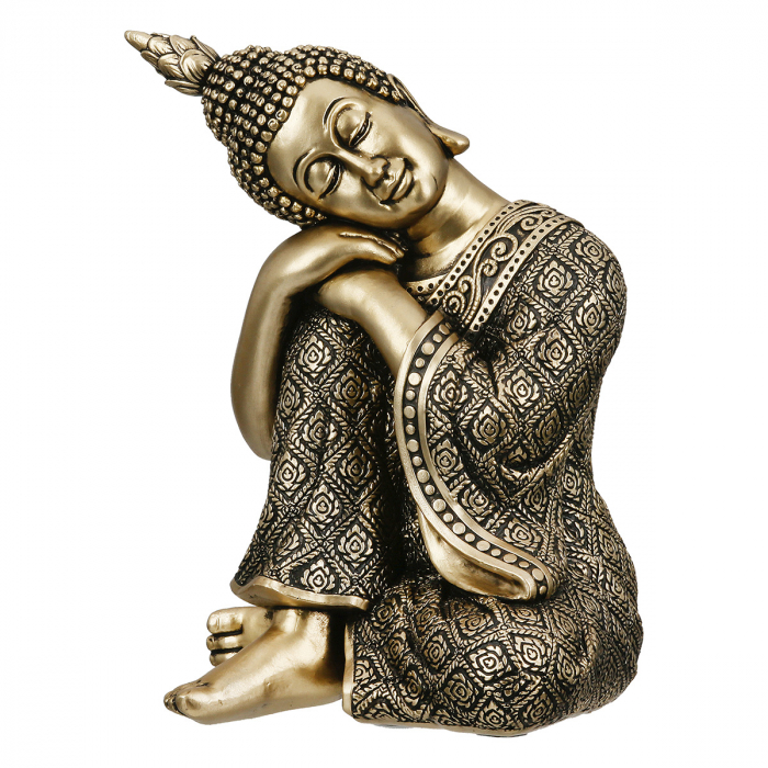 Figurină, Buddha, Buddha gânditor, Polirășină, aurie, PU 3, L. 10 cm, L. 10 cm, H. 16,5 cm [2]