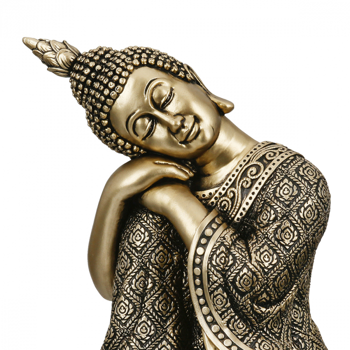 Figurină, Buddha, Buddha gânditor, Polirășină, aurie, PU 3, L. 10 cm, L. 10 cm, H. 16,5 cm [3]