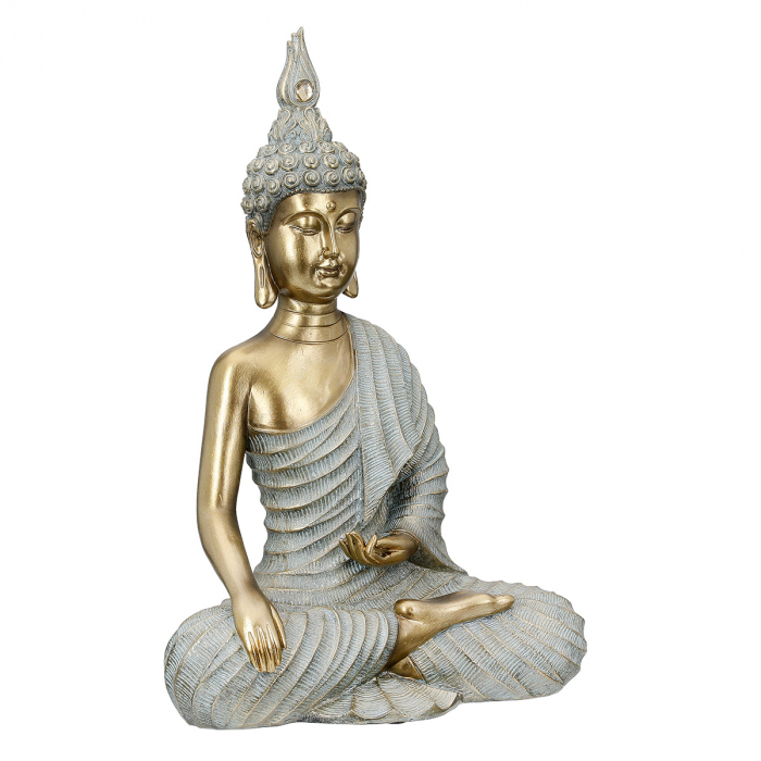 Figurină, Buddha, Iluminarea, Polirășină, auriu, gri, PU 2, L. 11,5 cm, L. 23 cm, H. 33 cm [2]