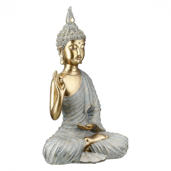 Figurină, Buddha, Iluminarea, Polirășină, auriu, gri, PU 4, L. 8 cm, L. 16 cm, H. 24,5 cm [2]