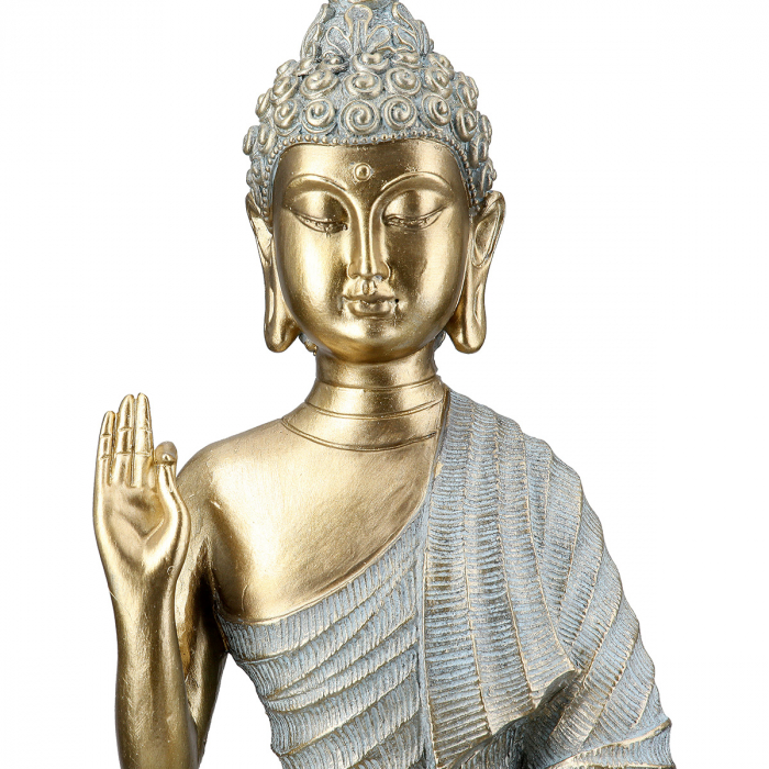 Figurină, Buddha, Iluminarea, Polirășină, auriu, gri, PU 4, L. 8 cm, L. 16 cm, H. 24,5 cm [3]