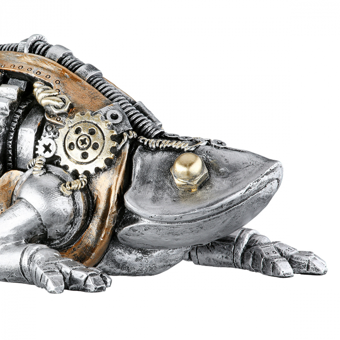 Figurină, Cameleon, Steampunk Cameleon, Motiv roată, Polirășină, argintiu, PU 2, L. 12,5 cm, L. 22 cm, H. 9,5 cm [4]