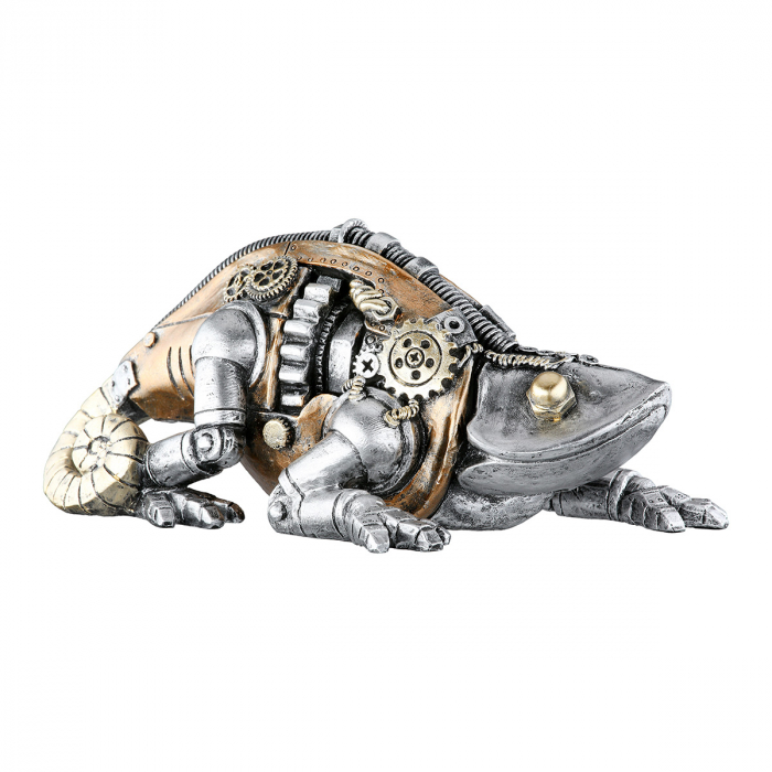 Figurină, Cameleon, Steampunk Cameleon, Motiv roată, Polirășină, argintiu, PU 2, L. 12,5 cm, L. 22 cm, H. 9,5 cm [2]