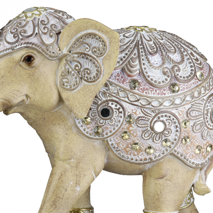 Figurină, Elefant, Motiv oglindă, oriental, Rășină sintetică, maro, PU 2, L. 7 cm, L. 19 cm, H 15 cm [4]