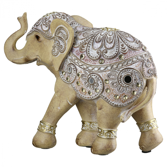 Figurină, Elefant, Motiv oglindă, oriental, Rășină sintetică, maro, PU 2, L. 7 cm, L. 19 cm, H 15 cm [3]