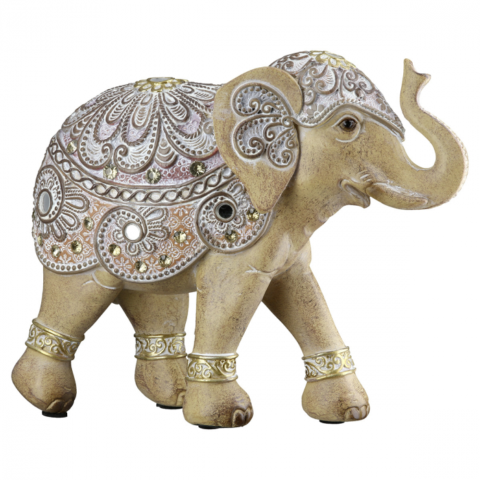 Figurină, Elefant, Motiv oglindă, oriental, Rășină sintetică, maro, PU 2, L. 7 cm, L. 19 cm, H 15 cm [2]