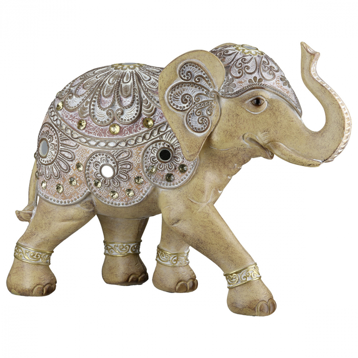 Figurină, Elefant, Motiv oglindă, oriental, Rășină sintetică, maro, PU 2, L. 9 cm, L. 23 cm, H 19 cm [2]