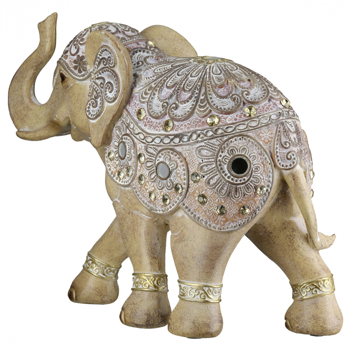 Figurină, Elefant, Motiv oglindă, oriental, Rășină sintetică, maro, PU 2, L. 9 cm, L. 23 cm, H 19 cm [3]