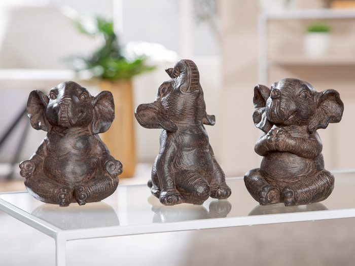 Figurină, Elefant, Tarangire, Polirășină, maro, PU 6, 3 buc. asortate, L. 15 cm, L. 10 cm, H. 15,5 cm [6]