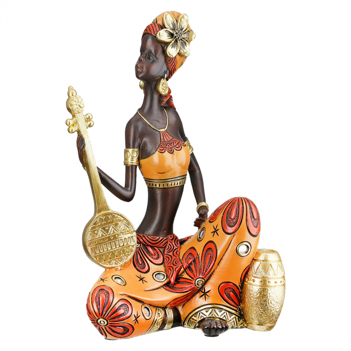 Figurină, Femeie, African Beat, Motiv Muzician, Polirășină, maro, PU 2, 2 buc. asortate, L. 10 cm, L. 15 cm, H. 22 cm [2]