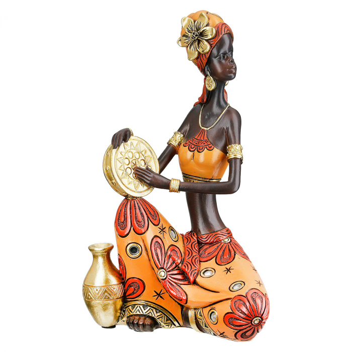 Figurină, Femeie, African Beat, Motiv Muzician, Polirășină, maro, PU 2, 2 buc. asortate, L. 10 cm, L. 15 cm, H. 22 cm [3]