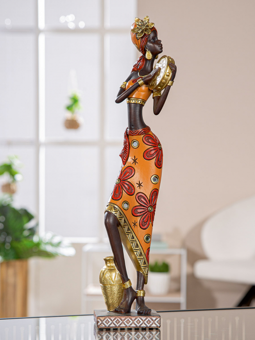 Figurină, Femeie, African Beat, Motiv muzician, Polirășină, maro, PU 2, L. 6,5 cm, L. 8 cm, H. 40 cm [4]