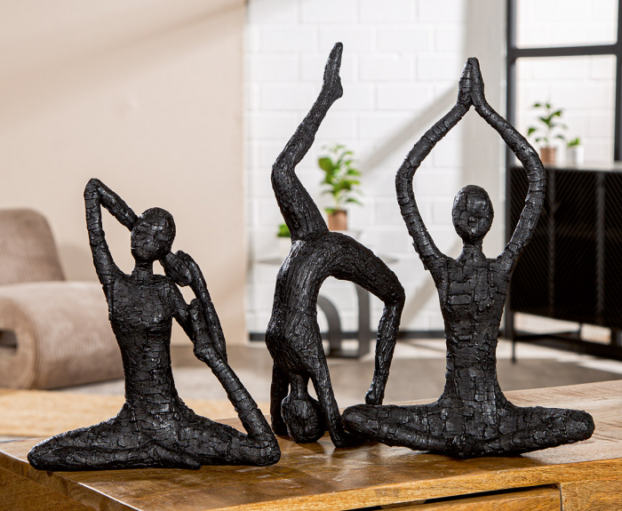Figurină, Femeie, Motiv yoga, Rășină sintetică, negru, PU 3, Asortat de 3 ori, L. 11 cm, L. 17 cm, H 39 cm [5]