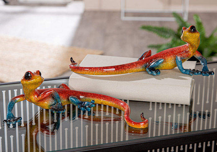Figurină, Gecko, Emmanuel, Polyresin, roșu, galben, PU 4, 2 buc. asortate, L. 25 cm, H. 8 cm [5]