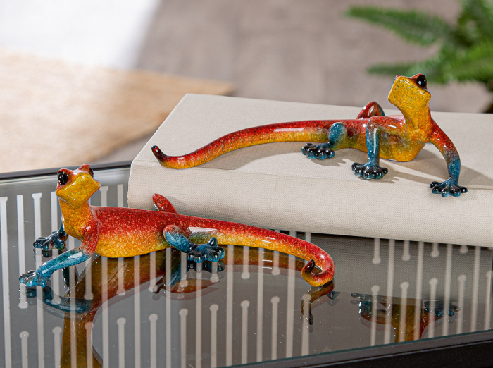 Figurină, Gecko, Emmanuel, Polyresin, roșu, galben, PU 6, 2 buc. asortate, L. 18 cm, H. 6 cm [5]