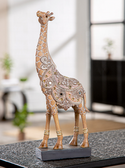 Figurină, Girafă, Motiv oglindă, oriental, Rășină sintetică, maro, PU 2, L. 5 cm, L. 11 cm, H 31 cm [5]