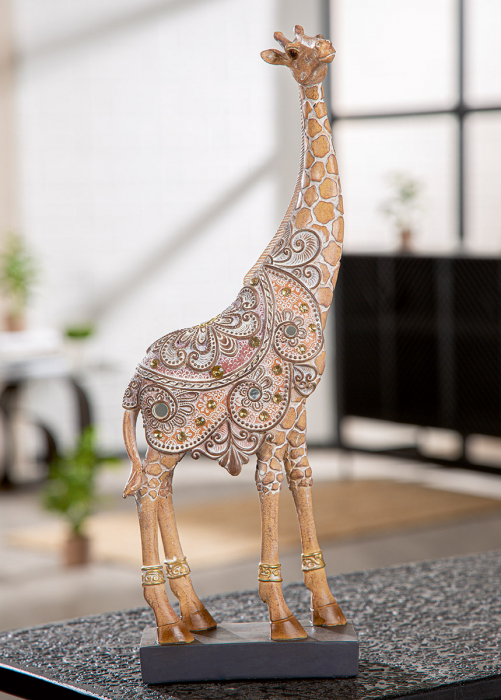Figurină, Girafă, Motiv oglindă, oriental, Rășină sintetică, maro, PU 2, L. 6 cm, L. 13 cm, H 36 cm [5]
