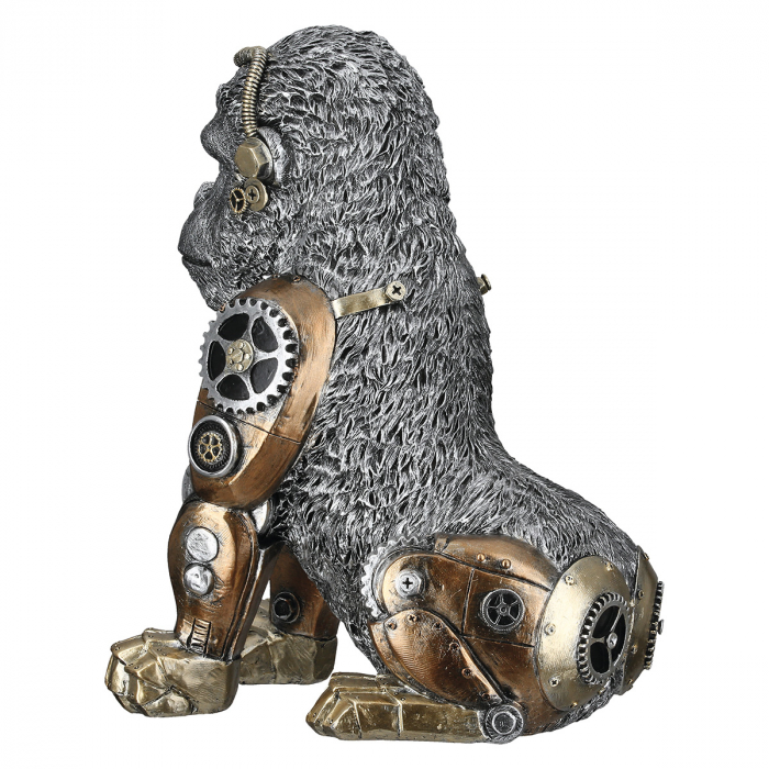 Figurină, Gorilă, Motiv roți dințate, Rășină sintetică, argintie, PU 1, L. 24 cm, L. 18 cm, H 31 cm [4]