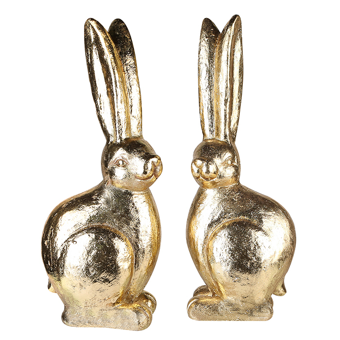 Set 2 figurine Rabbit, Compozit, Auriu, 15x19x50 cm [3]