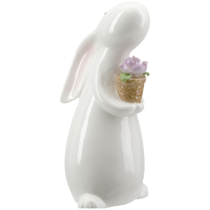 Figurina, (LED), Bunny, "Presa", Motiv floare, Portelan, Alb, L. 8.5 cm, W. 8 cm, H. 17 cm [3]