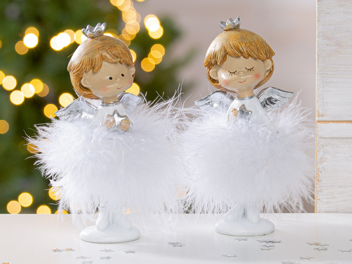 Figurina, ingeri, "Mila", Motiv stea, Poly, alb, PU 6, 2 asortate, L. 7 cm, L. 7,5 cm, H 16 cm [3]