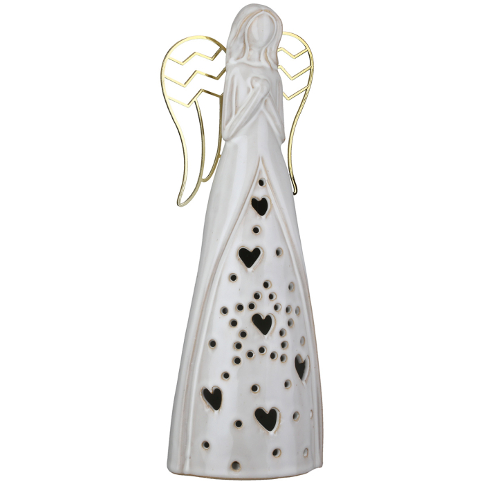 Figurina (LED), ingeri, „Nanto”, Motiv inima, Portelan, gri, PU 3, L. 8,5 cm, L. 10 cm, H 27,5 cm [2]