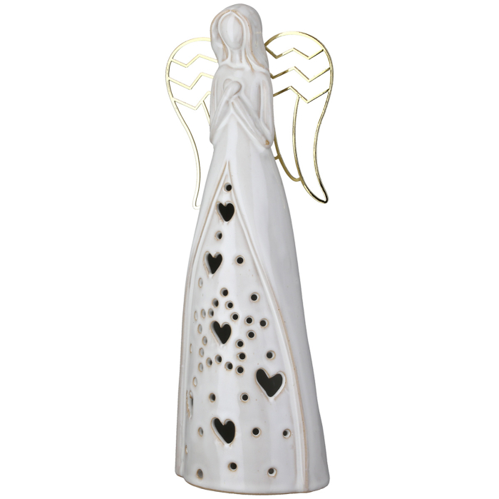 Figurina (LED), ingeri, „Nanto”, Motiv inima, Portelan, gri, PU 3, L. 8,5 cm, L. 10 cm, H 27,5 cm [3]