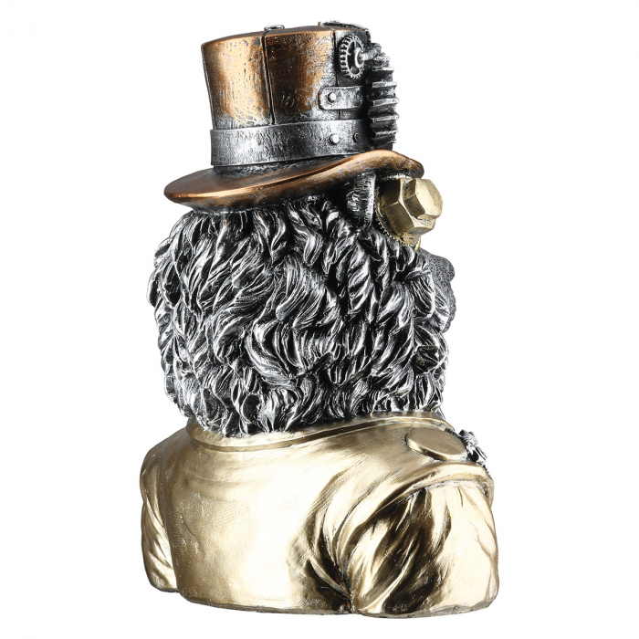 Figurină, Leu, Motiv roată dințată, Rășină sintetică, argintie, PU 2, L. 12 cm, L. 16 cm, H 21 cm [3]