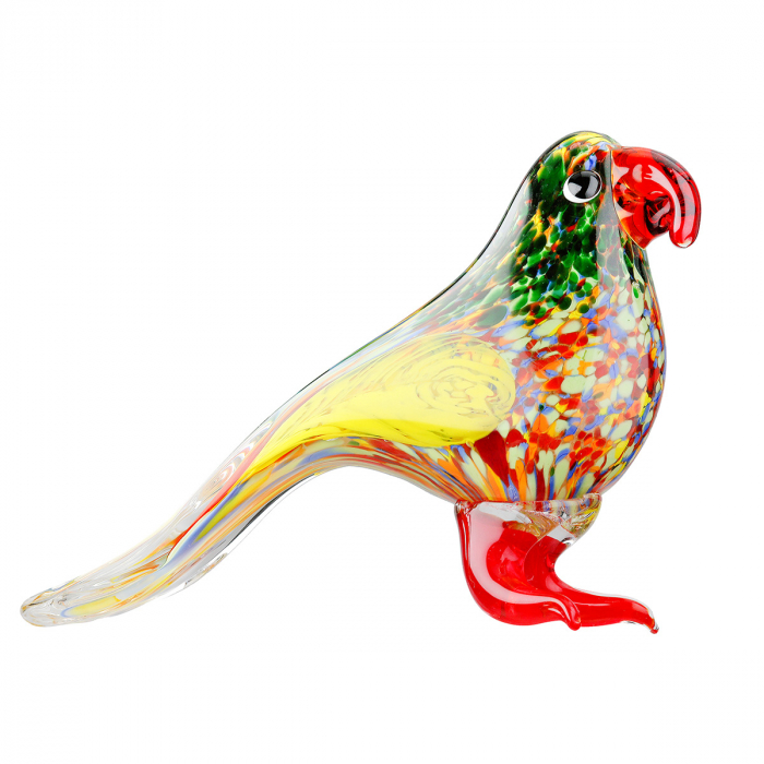 Figurină, Papagal, Sticlă, verde, portocaliu, roșu, galben, PU 2, L. 7 cm, L. 20 cm, H. 9 cm [2]