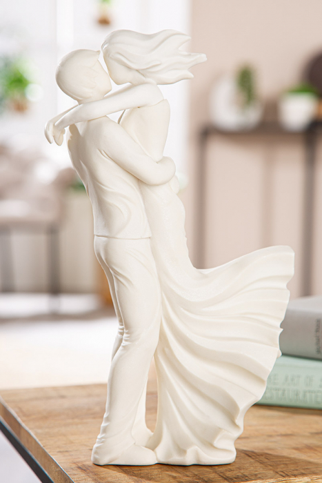 Figurină, Pereche, Cuplu în vânt, Polirășină, albă, PU 1, L. 10 cm, L. 14 cm, H. 30,5 cm [4]