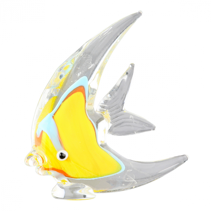 Figurină, Pește, Scalar, Sticlă, bej, albastru, portocaliu, roșu, galben, PU 6, 3 buc. asortate, L. 1,5 cm, L. 7,5 cm, H. 7,5 cm [3]