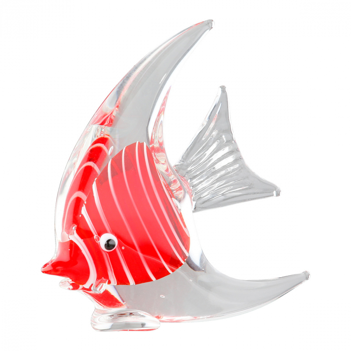 Figurină, Pește, Scalar, Sticlă, bej, albastru, portocaliu, roșu, galben, PU 6, 3 buc. asortate, L. 1,5 cm, L. 7,5 cm, H. 7,5 cm [4]