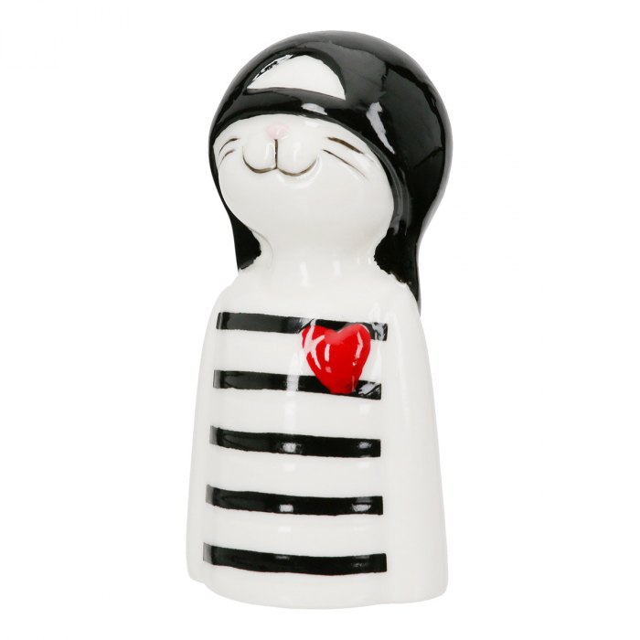 Figurină, Pisică, Cappy, Porțelan, alb, PU 12, 2 buc. asortate, L. 3 cm, L. 4 cm, H. 7,5 cm [3]