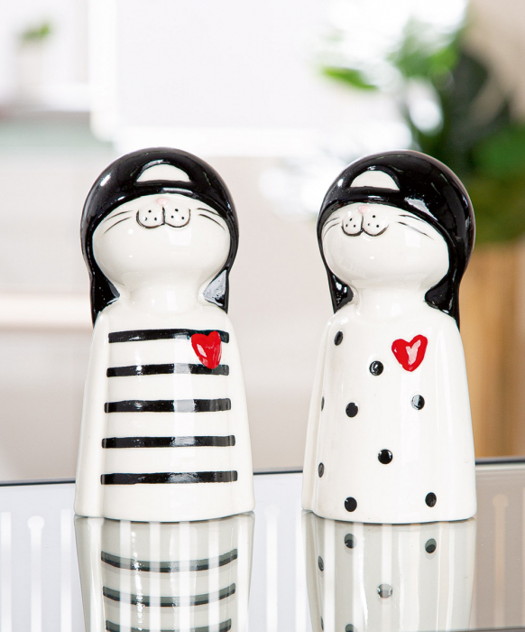 Figurină, Pisică, Cappy, Porțelan, alb, PU 6, 2 buc. asortate, L. 5 cm, L. 5,5 cm, H. 12 cm [4]