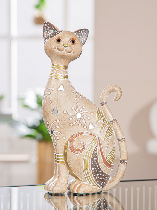 Figurină, Pisică, Kimba, Polirășină, maro deschis, PU 2, L. 8 cm, L. 14 cm, H. 27 cm [4]