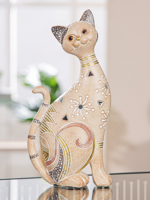 Figurină, Pisică, Kimba, Polirășină, maro deschis, PU 3, L. 10 cm, L. 11 cm, H. 23 cm [4]