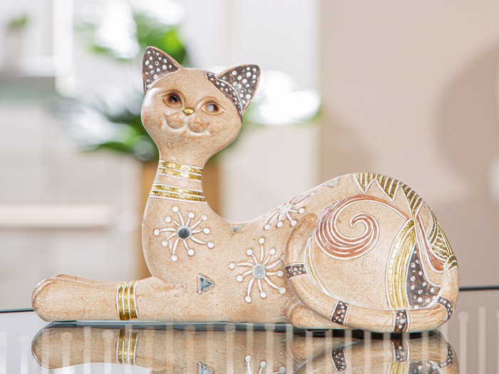 Figurină, Pisică, Kimba, Polirășină, maro deschis, PU 3, L. 8 cm, L. 21 cm, H. 12 cm [4]