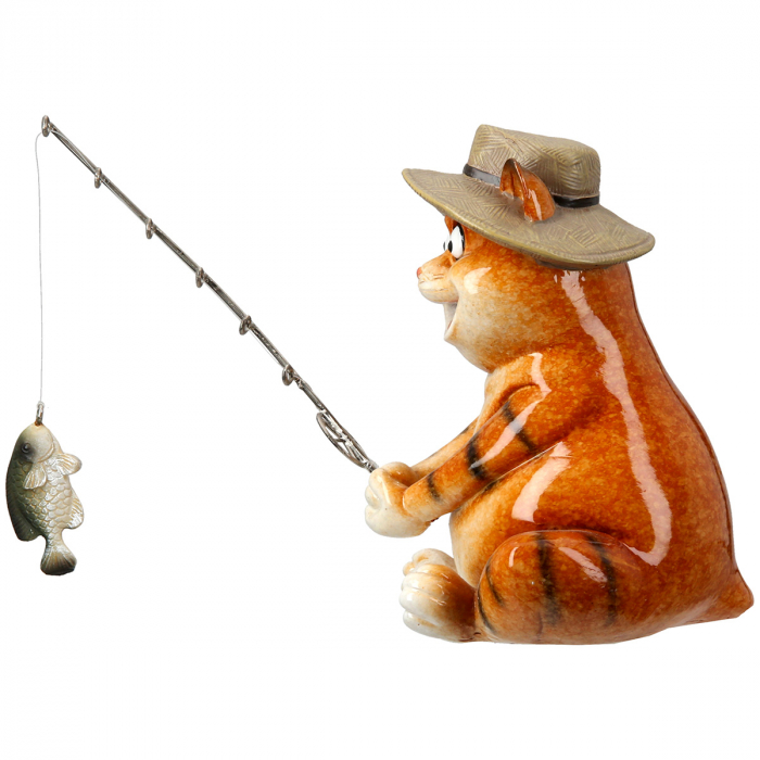 Figurină, Pisică, Motiv Pescar, dungi, Rășină sintetică, portocaliu, PU 3, L. 18 cm, L. 13 cm, H 14 cm [2]